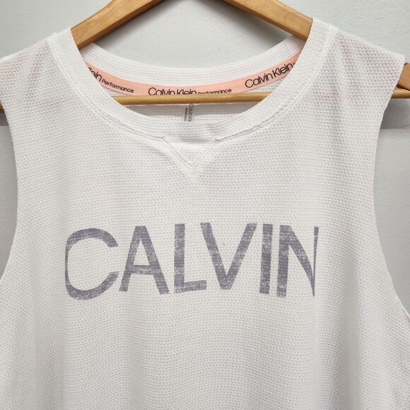 Calvin Klein Performance Logo Rib Trim Tank Bright White Large XXL - Picture 3 of 11